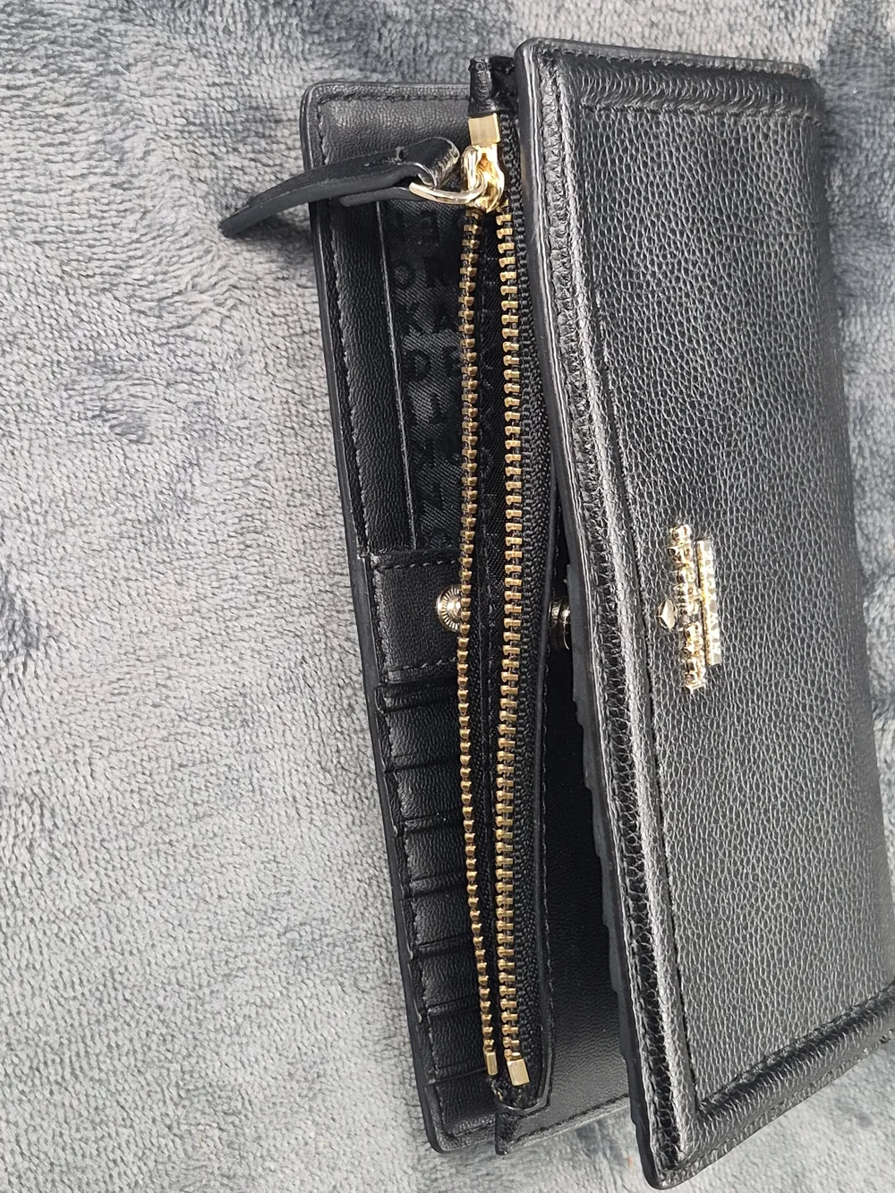 Kate Spade Pebble Leather Braylon Wallet Black Gold Tone